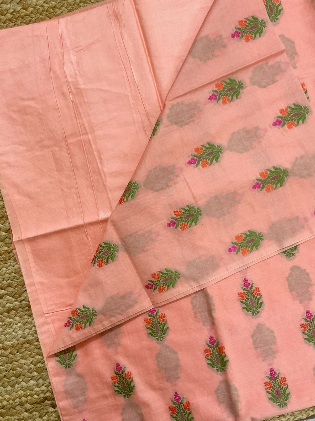 Pure Chanderi Banarasi Weaved Embroidered Suit - Peach