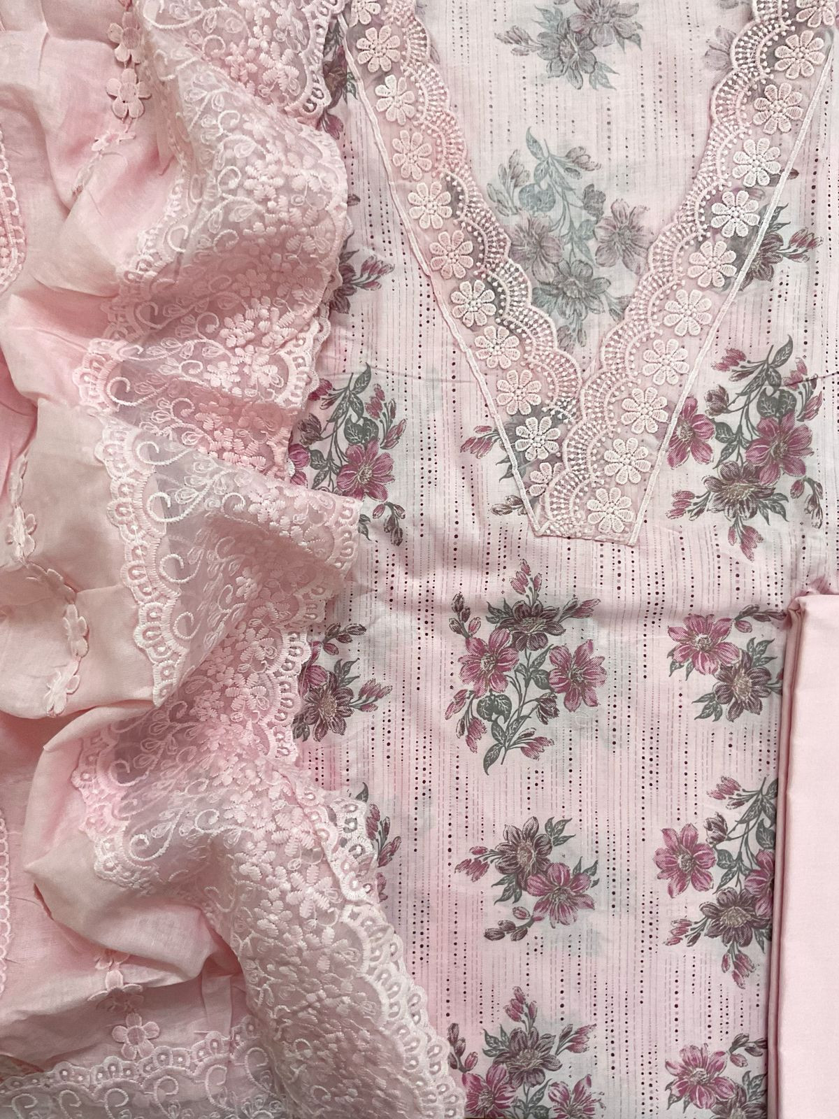 Pure Cotton Printed Embroidered Suit - Pink