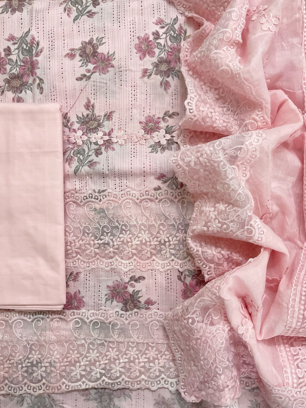 Pure Cotton Printed Embroidered Suit - Pink