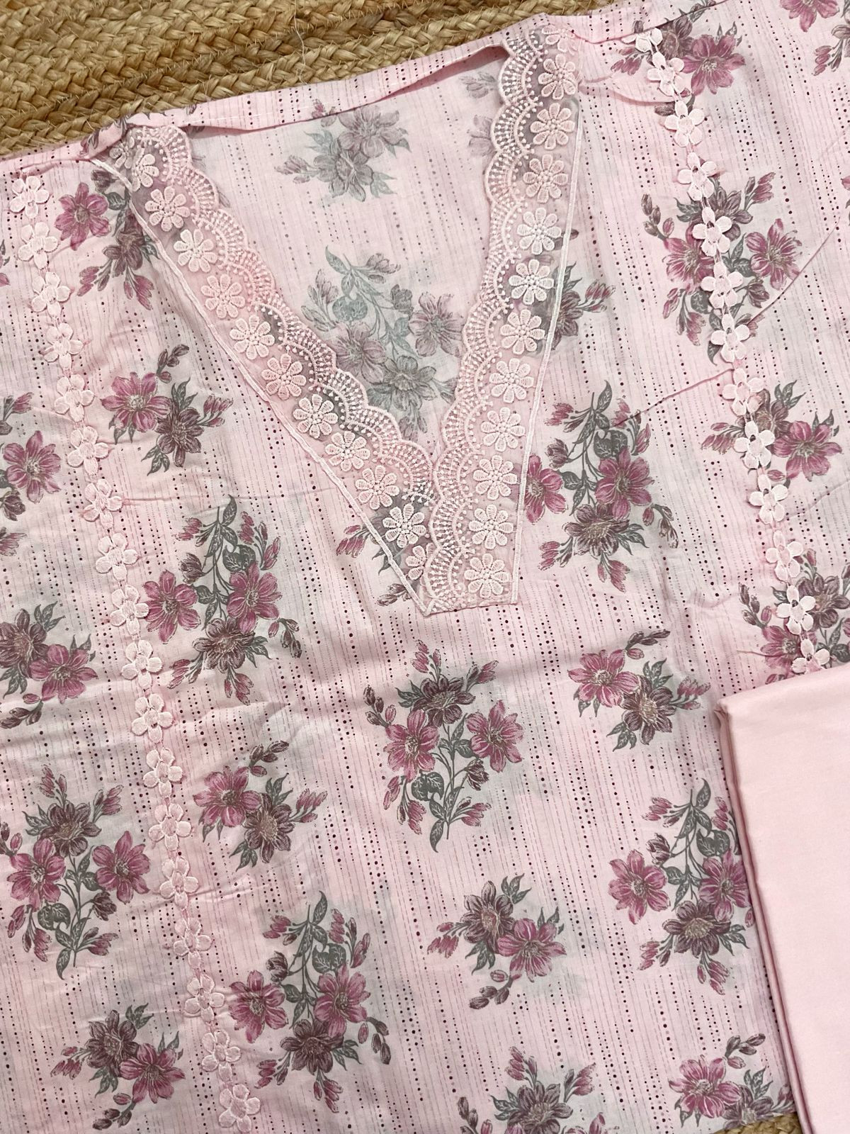 Pure Cotton Printed Embroidered Suit - Pink