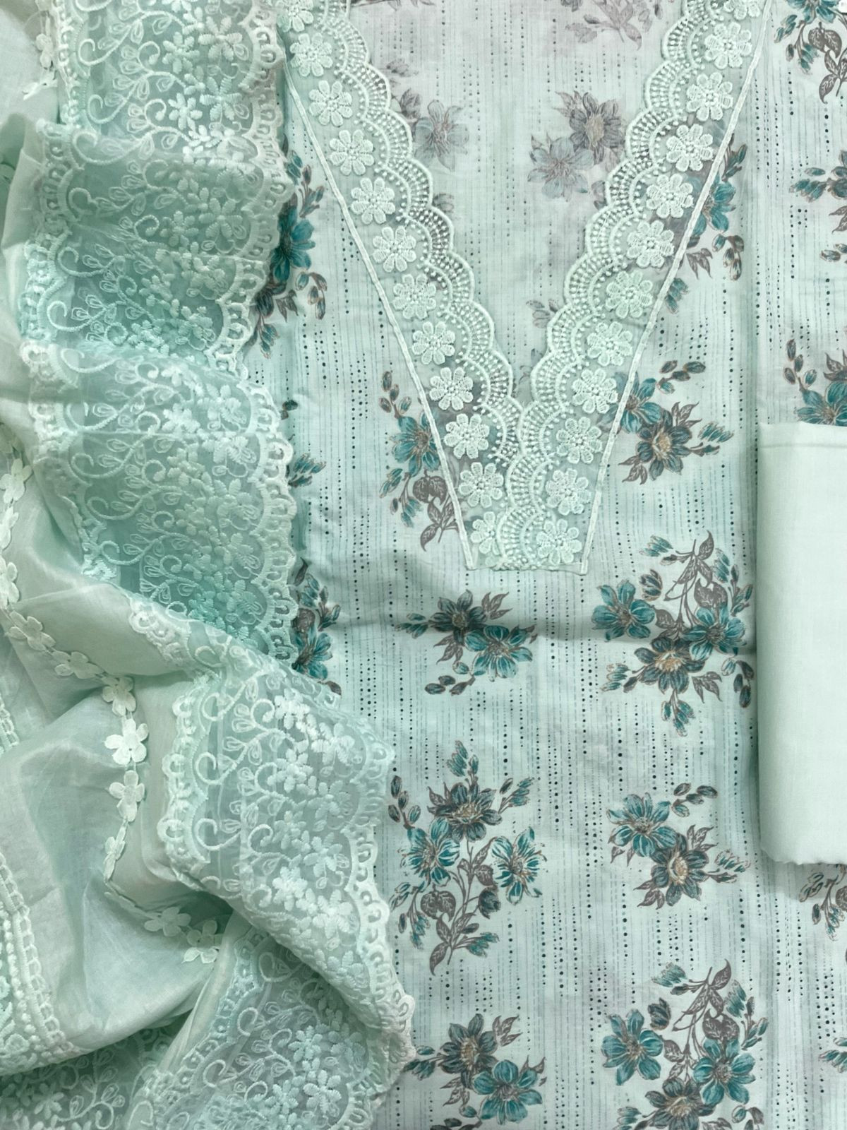 Pure Cotton Printed Embroidered Suit - Blue