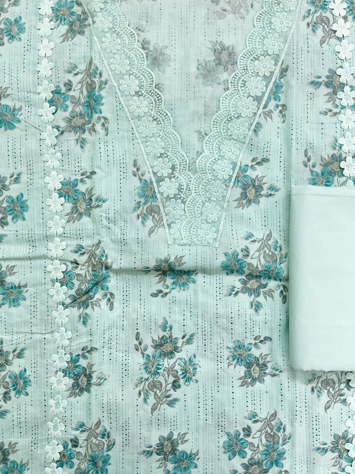 Pure Cotton Printed Embroidered Suit - Blue