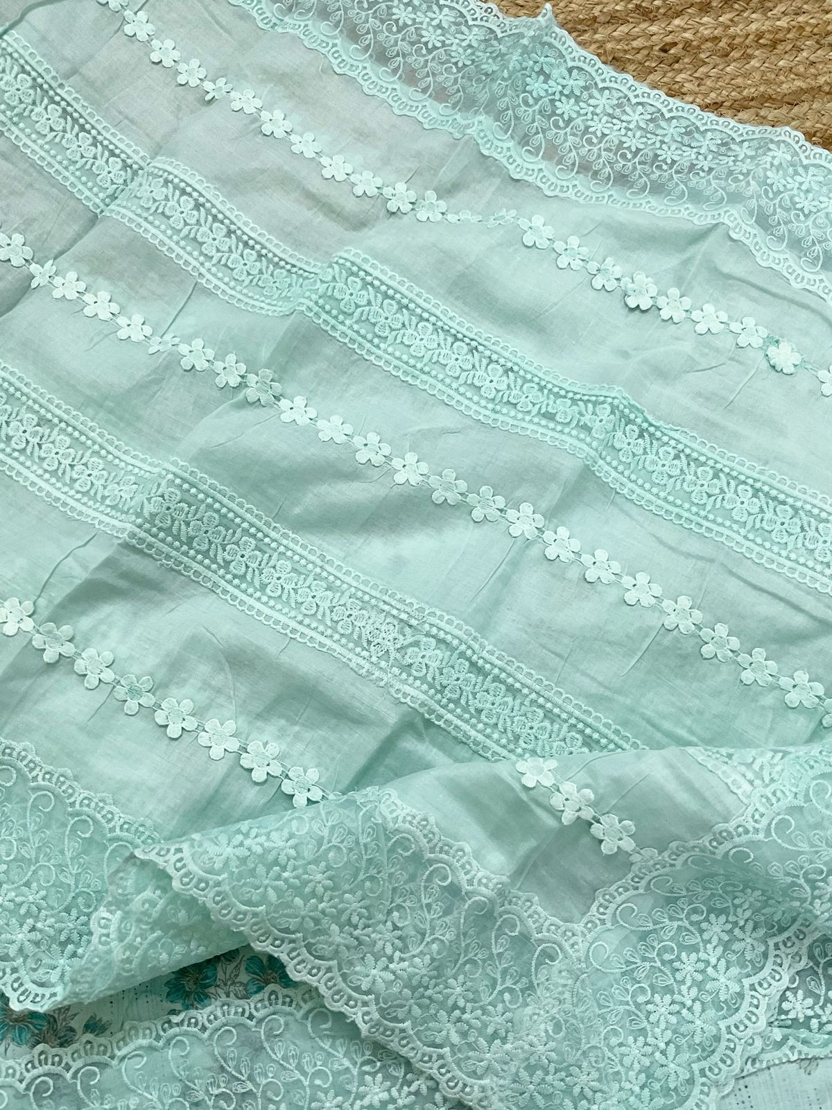 Pure Cotton Printed Embroidered Suit - Blue