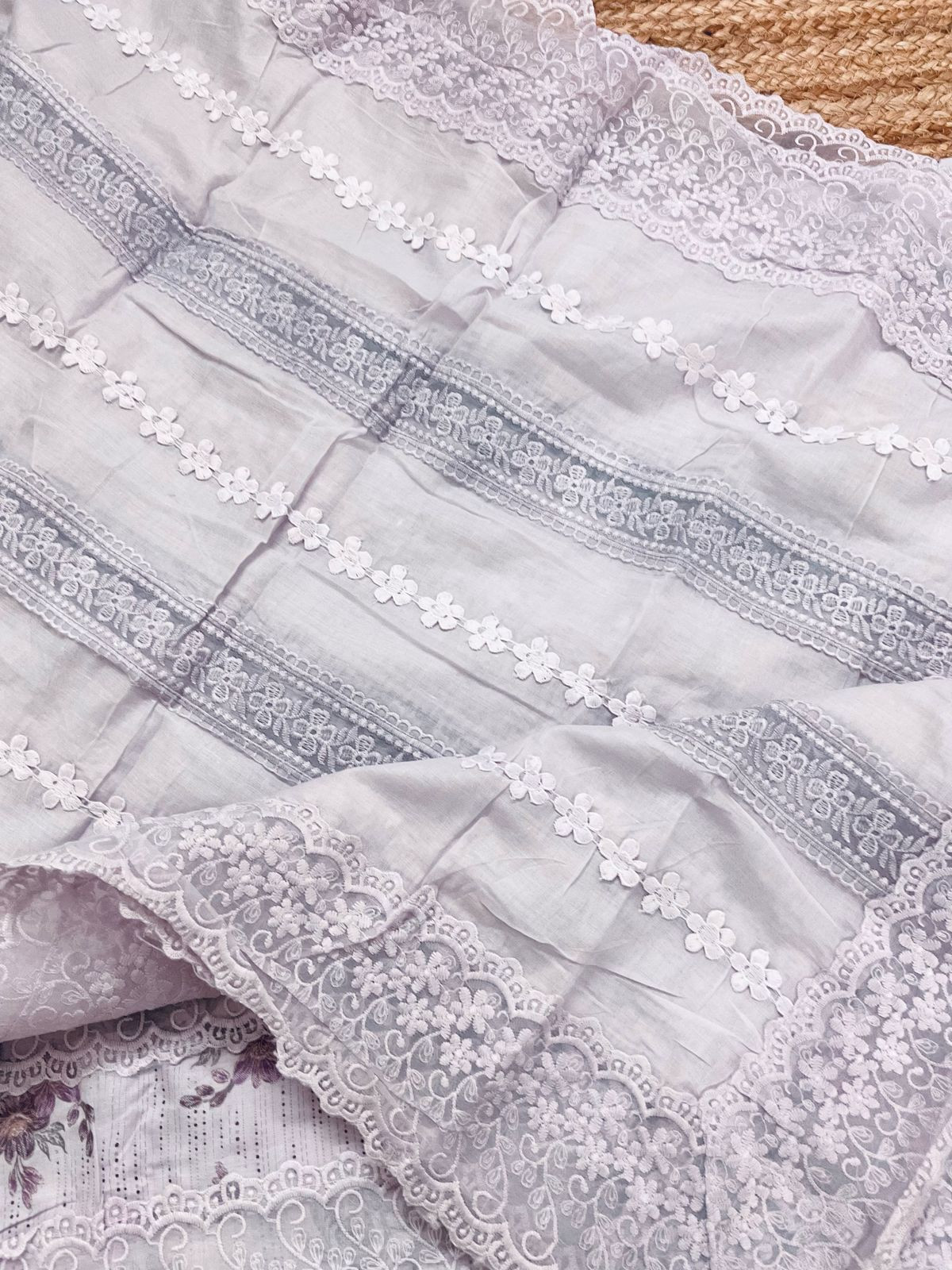 Pure Cotton Printed Embroidered Suit - Lavender