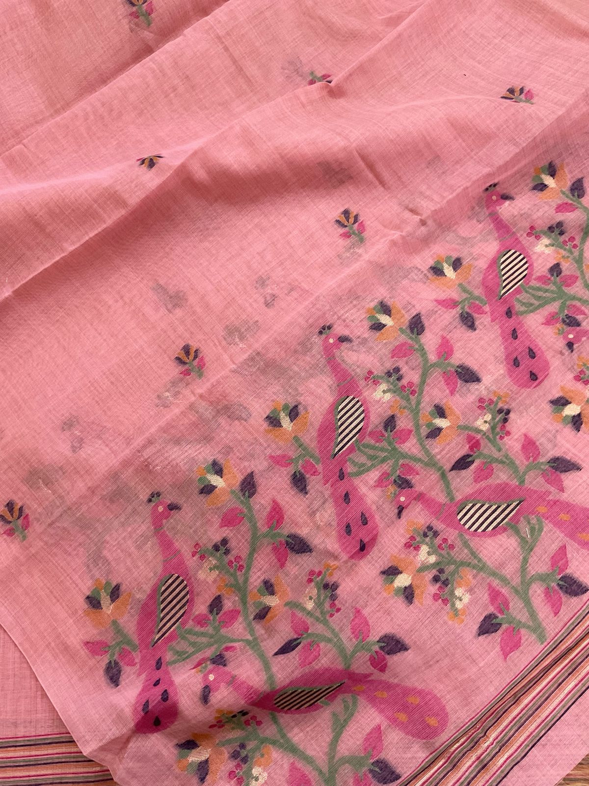 Soft Slub Chanderi Jamdani Weaved Suit - Pink