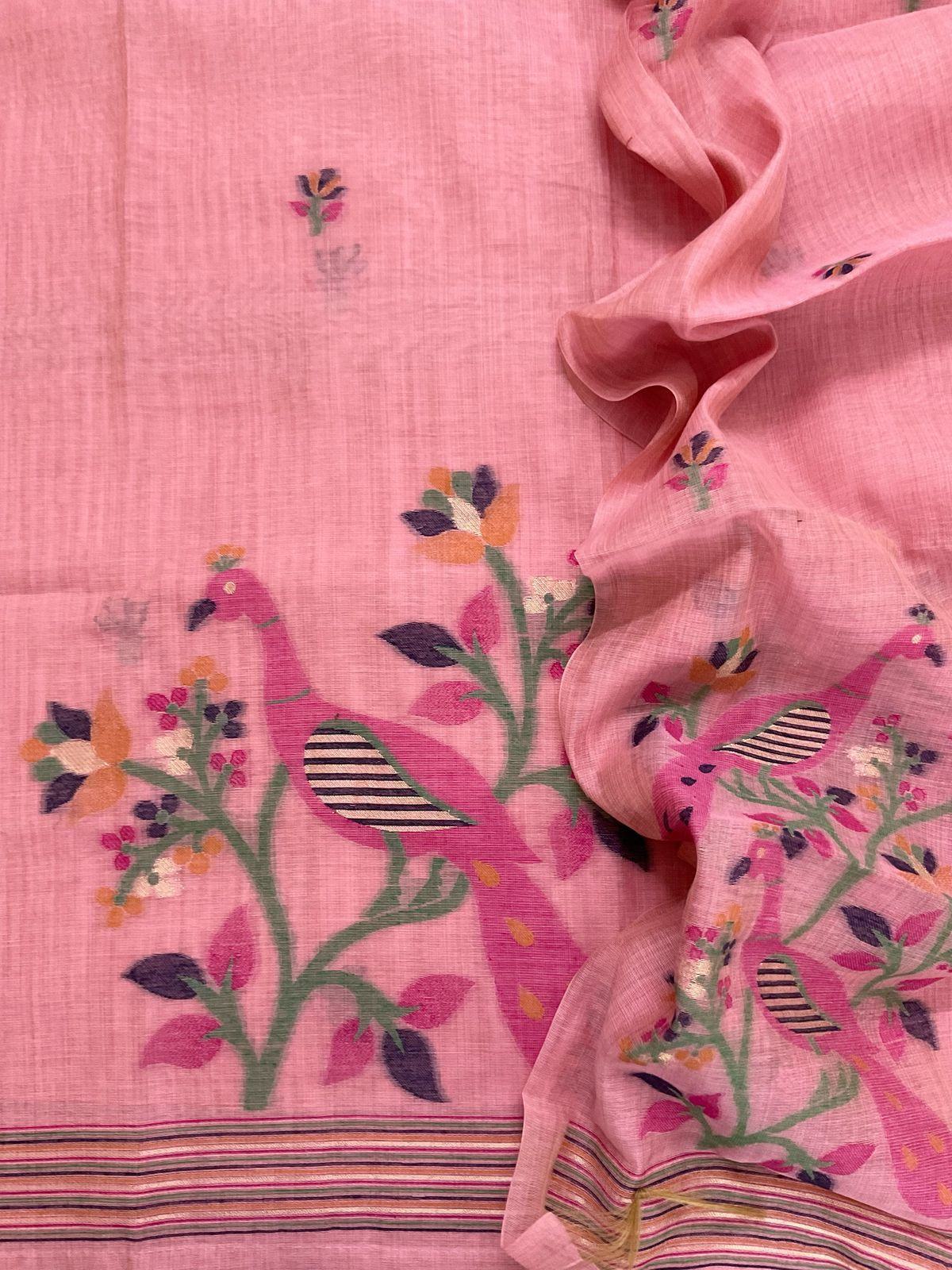 Soft Slub Chanderi Jamdani Weaved Suit - Pink
