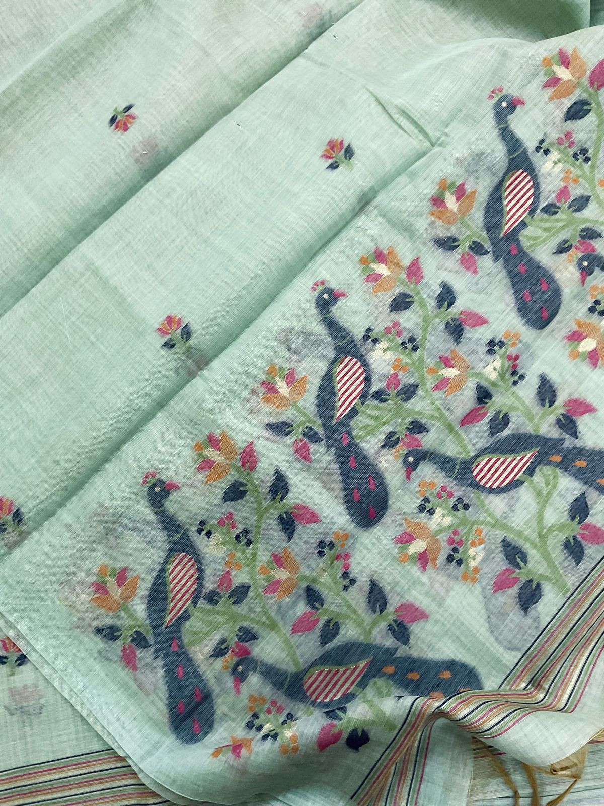 Soft Slub Chanderi Jamdani Weaved Suit - Blue