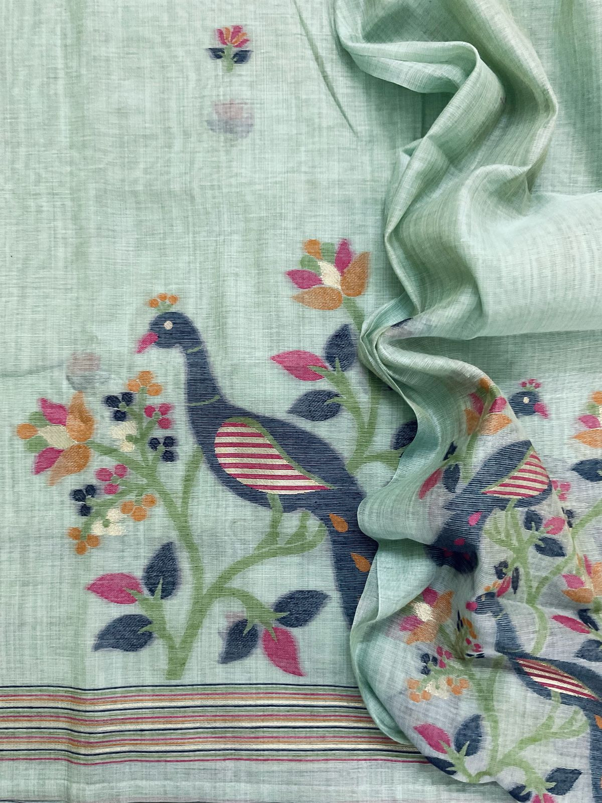 Soft Slub Chanderi Jamdani Weaved Suit - Blue