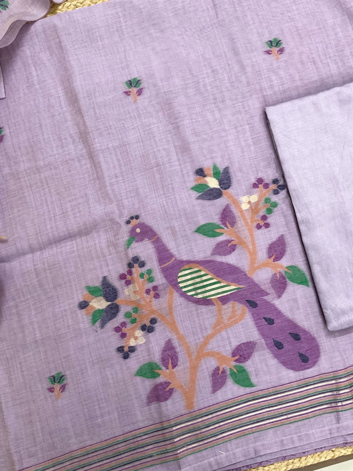 Soft Slub Chanderi Jamdani Weaved Suit - Purple