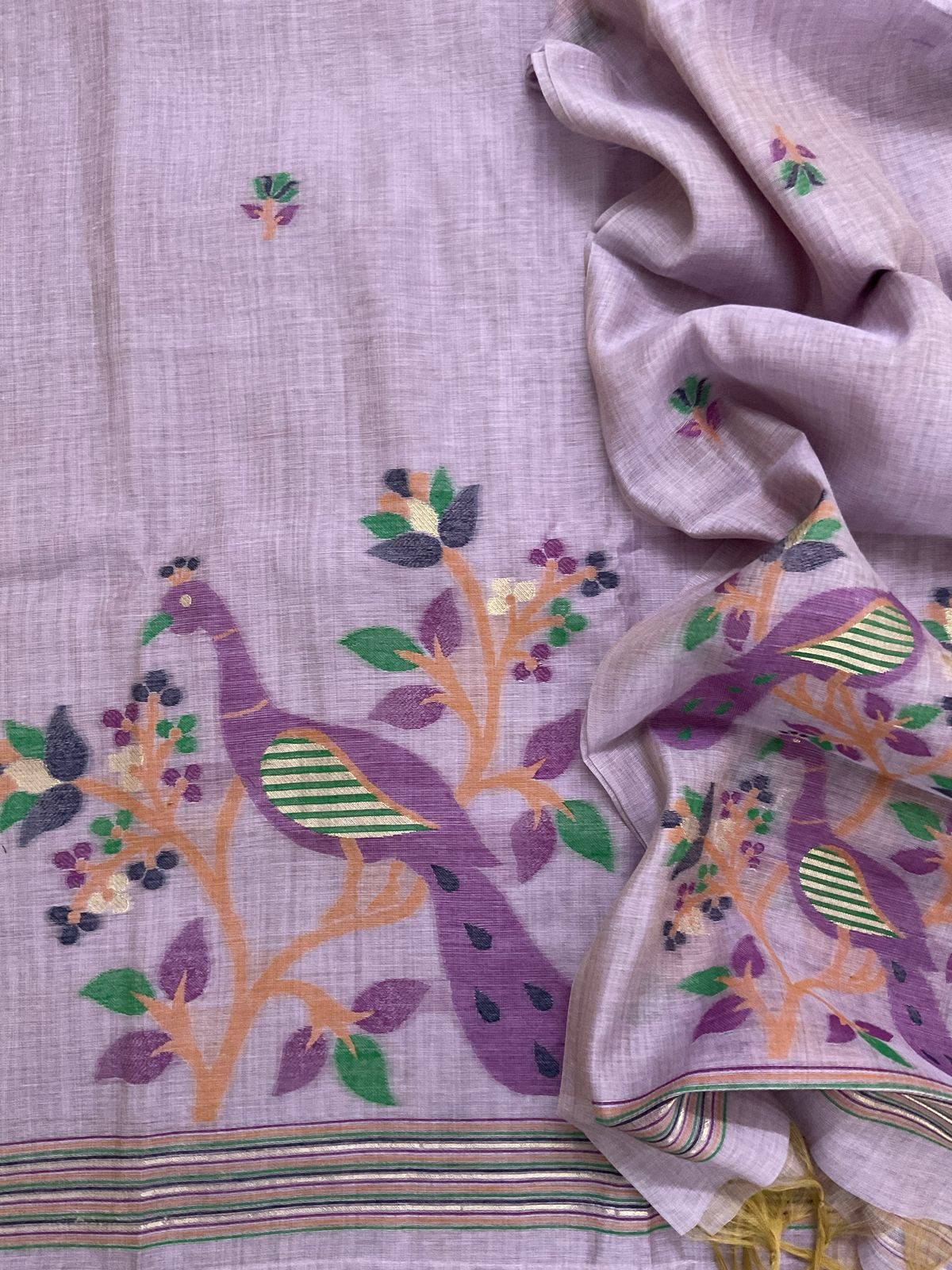 Soft Slub Chanderi Jamdani Weaved Suit - Purple