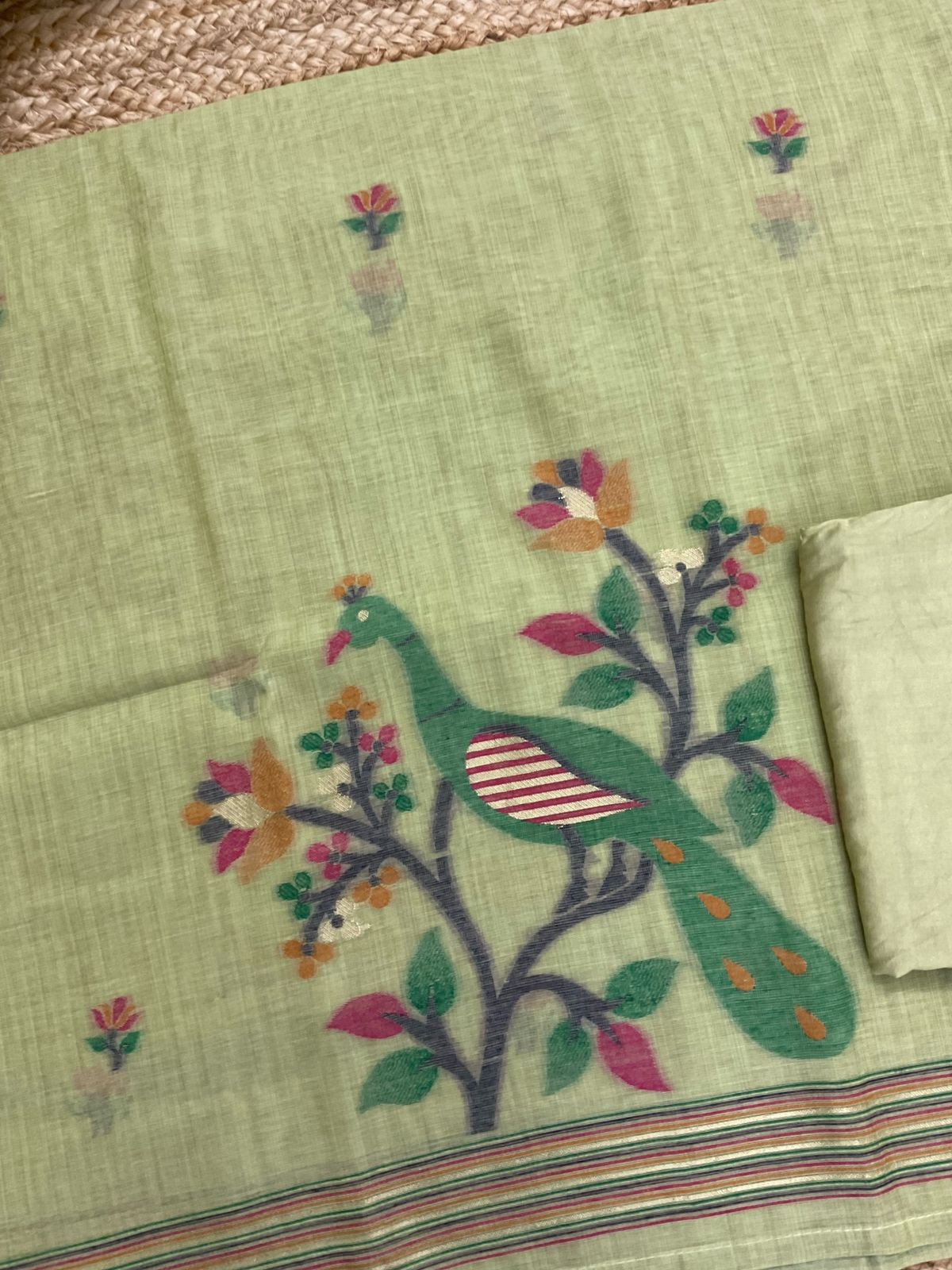 Soft Slub Chanderi Jamdani Weaved Suit - Green