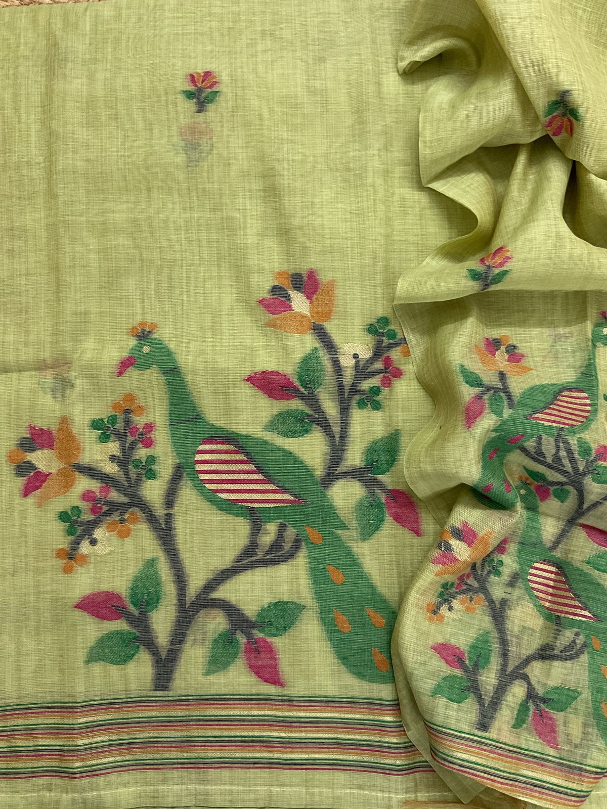 Soft Slub Chanderi Jamdani Weaved Suit - Green