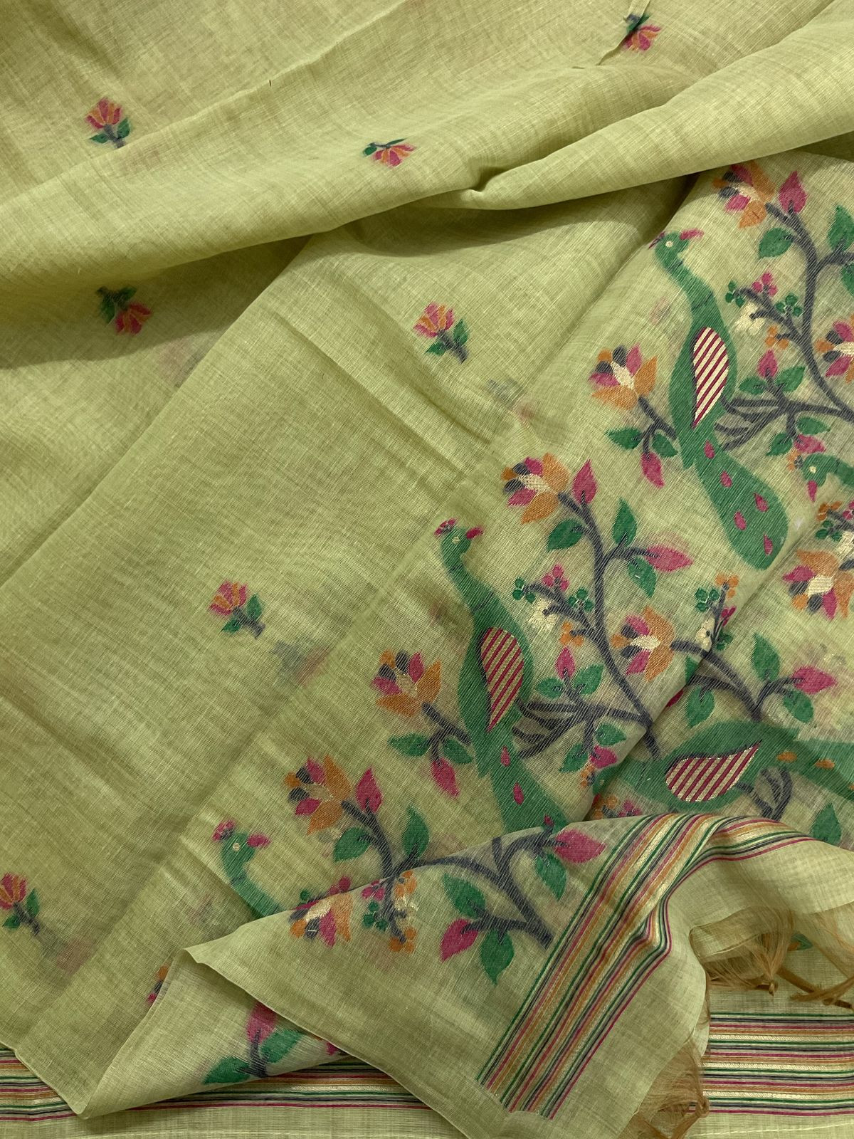 Soft Slub Chanderi Jamdani Weaved Suit - Green