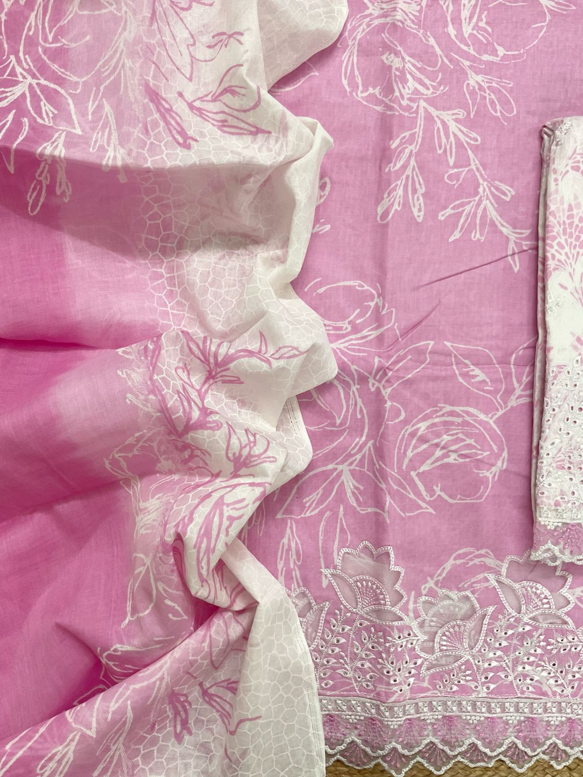 Pure Cotton Printed Embroidered Suit - Pink
