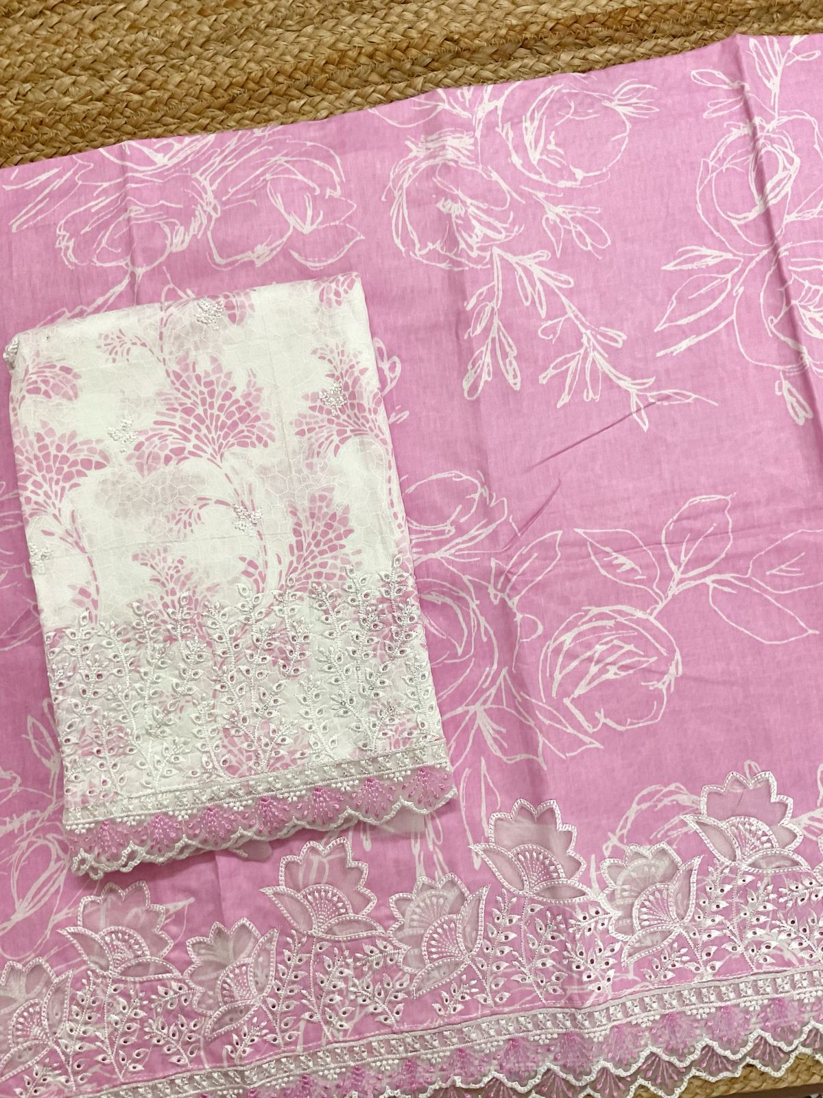 Pure Cotton Printed Embroidered Suit - Pink
