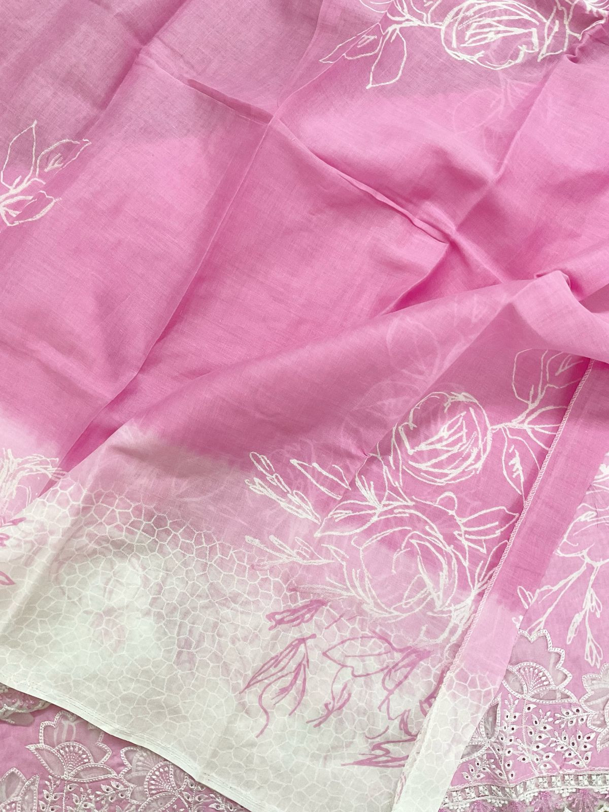 Pure Cotton Printed Embroidered Suit - Pink