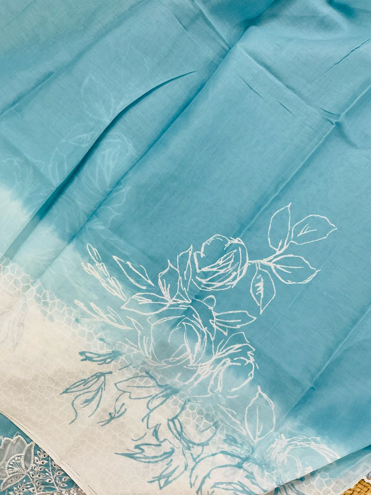 Pure Cotton Printed Embroidered Suit - Blue