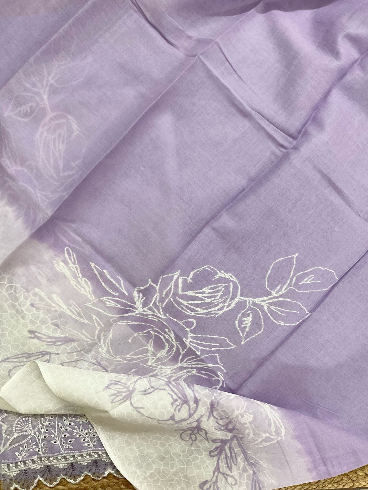 Pure Cotton Printed Embroidered Suit - Lavender