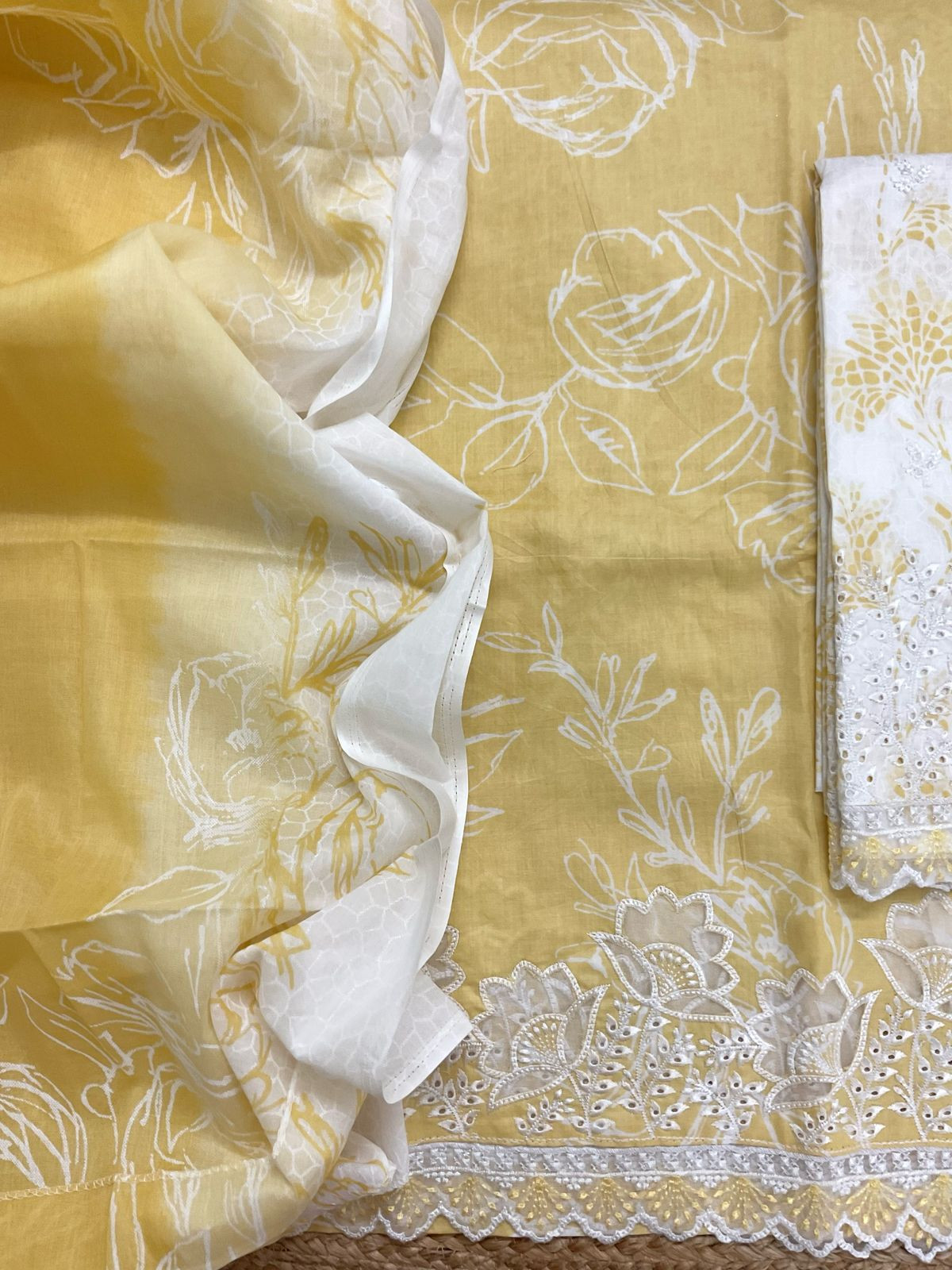 Pure Cotton Printed Embroidered Suit - Yellow