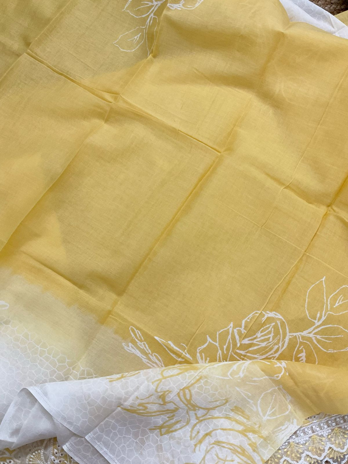 Pure Cotton Printed Embroidered Suit - Yellow