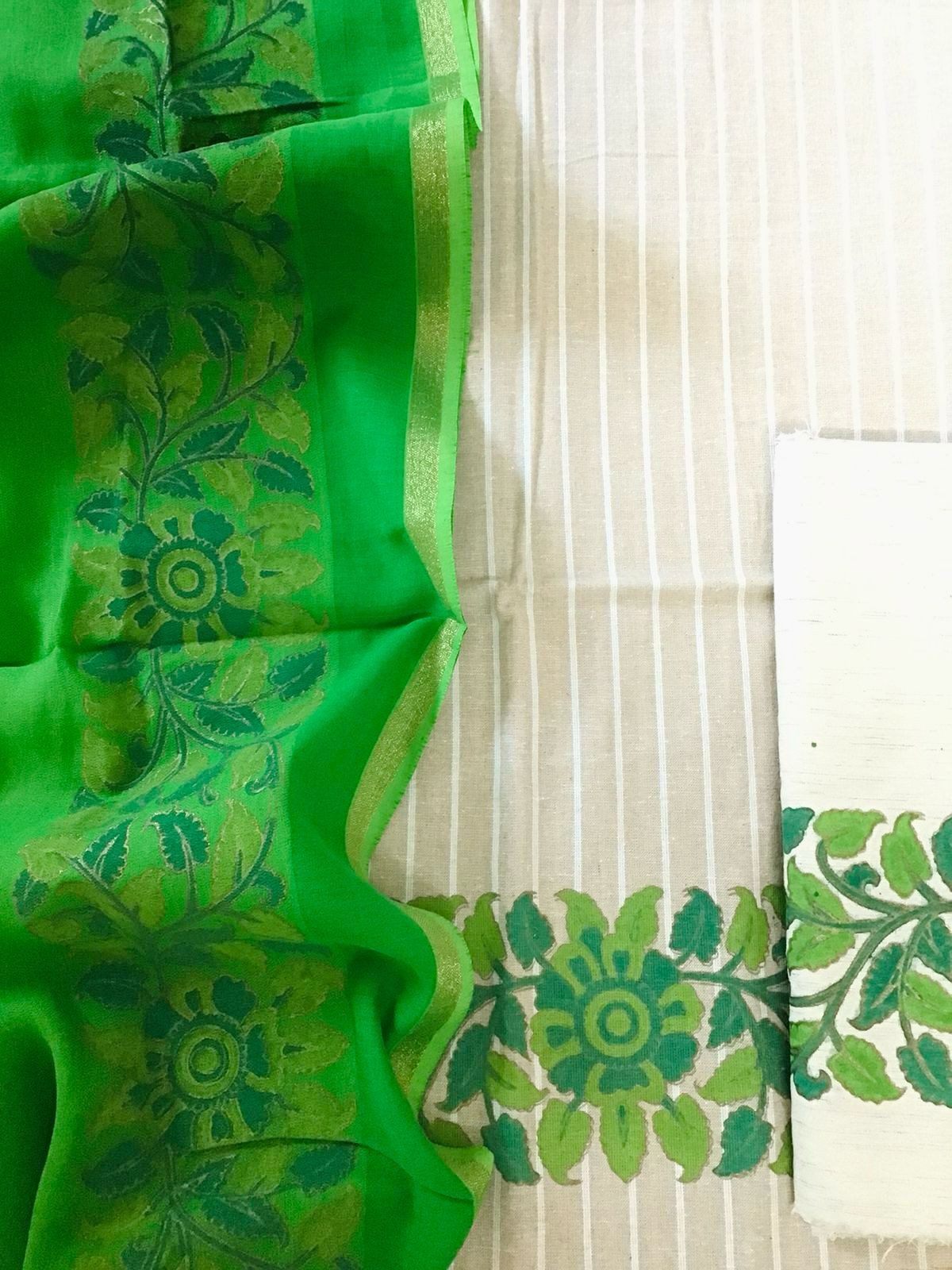 Pure Soft Khadi Cotton Hand Painted Suit - Beige