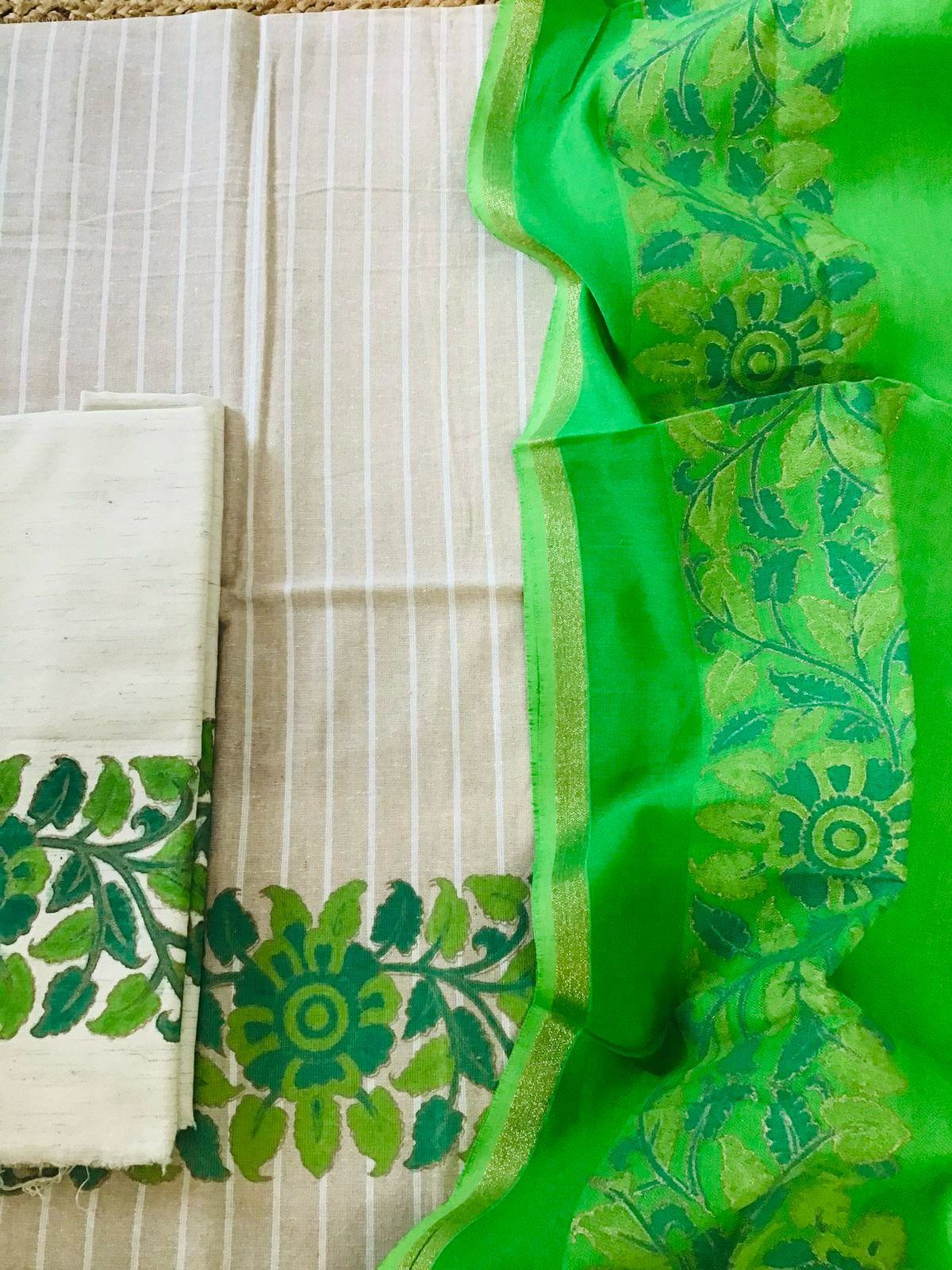 Pure Soft Khadi Cotton Hand Painted Suit - Beige