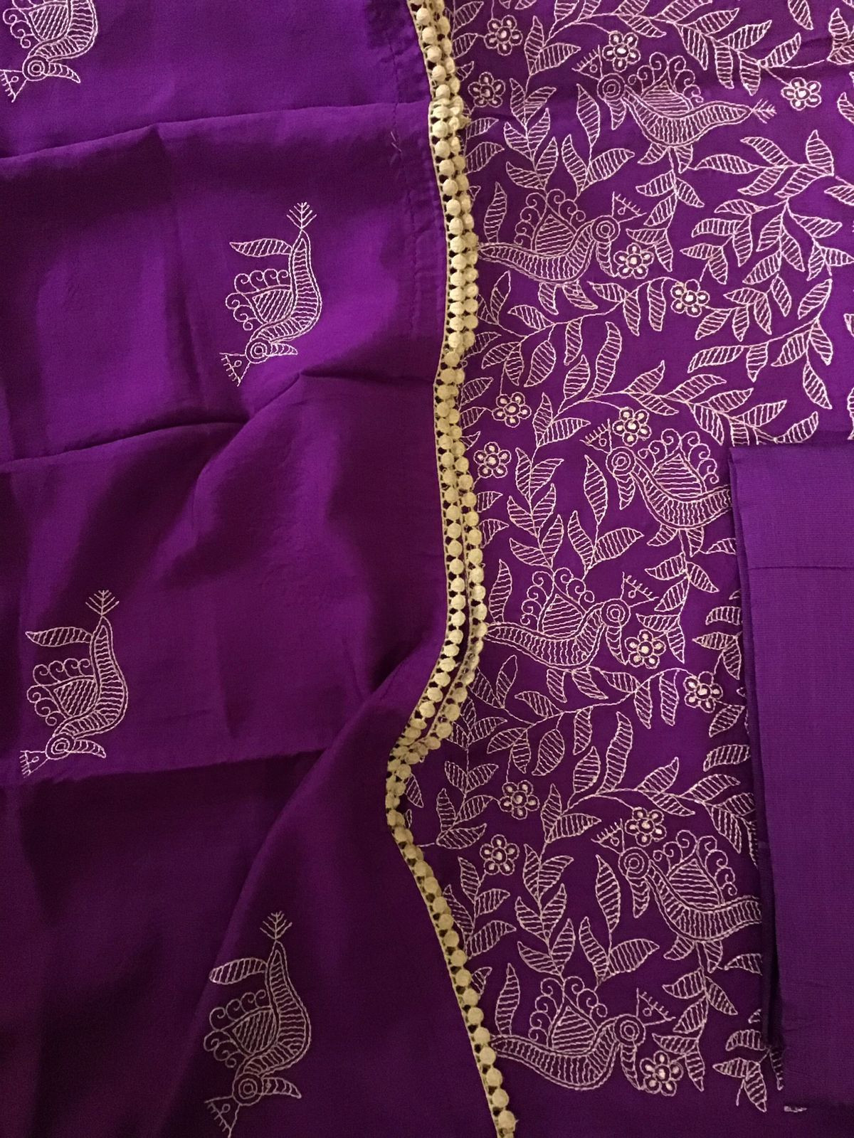 Pure Muslin Embroidered Suit - Purple