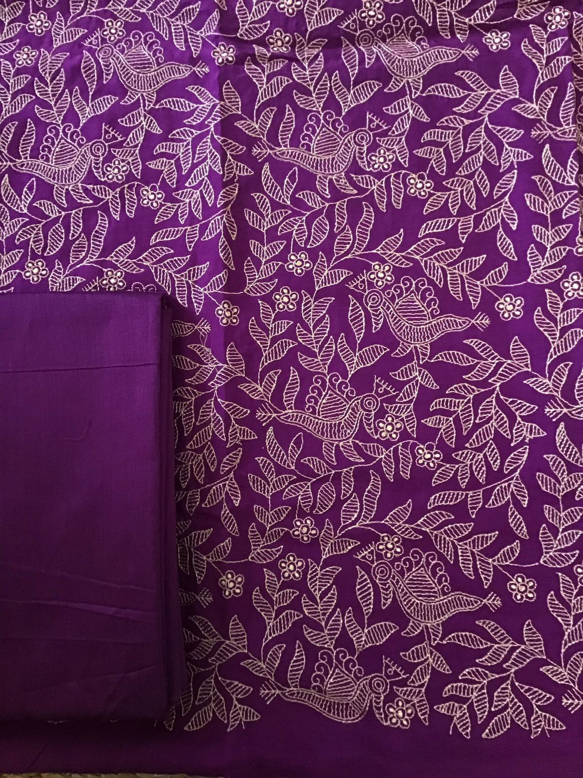 Pure Muslin Embroidered Suit - Purple