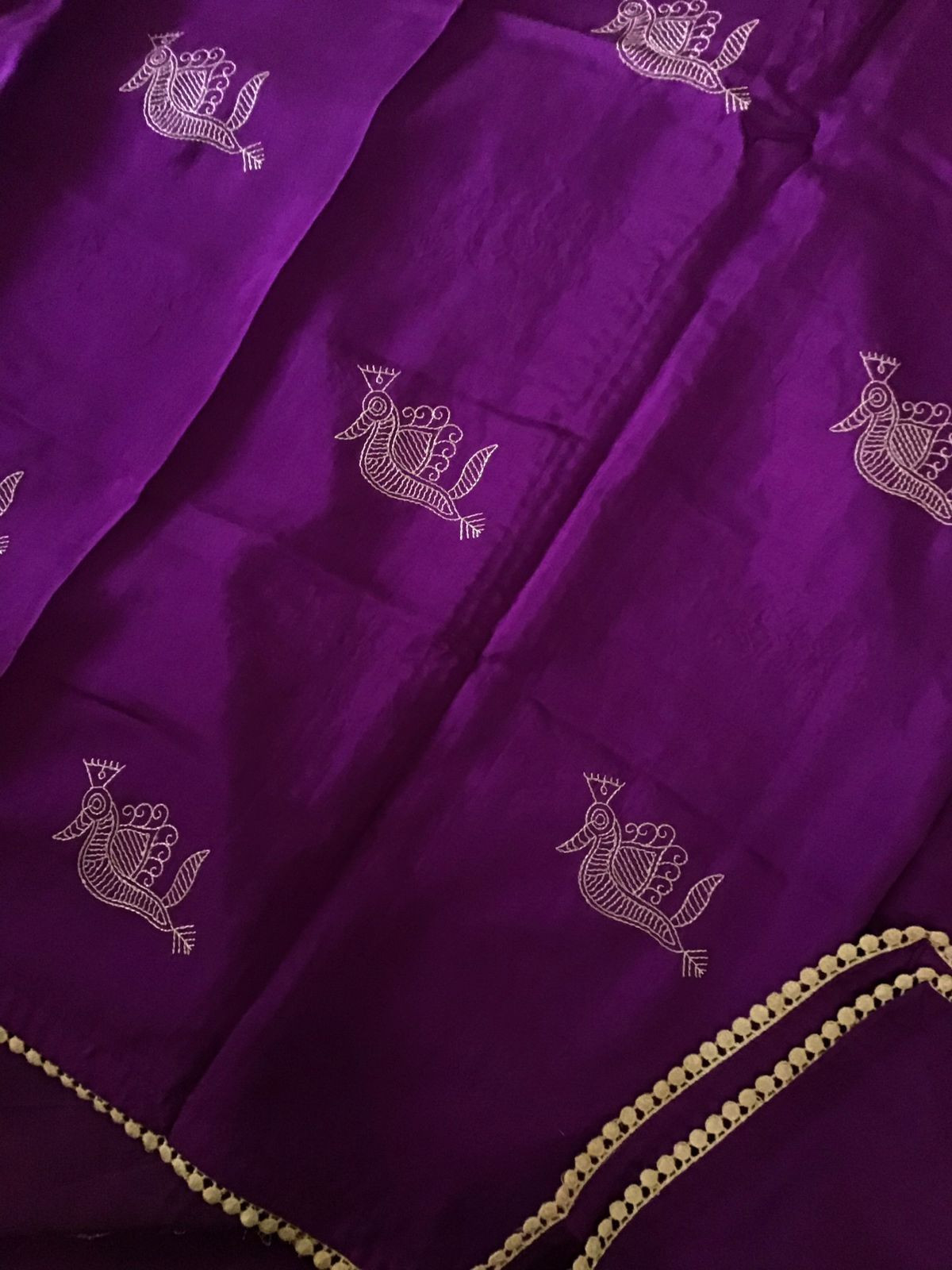 Pure Muslin Embroidered Suit - Purple