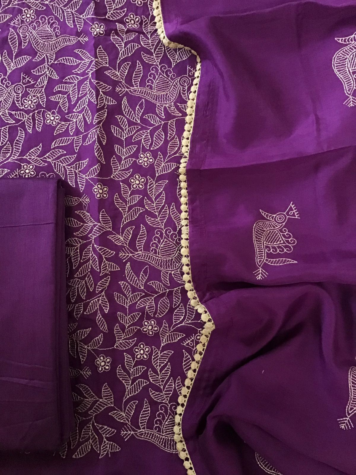 Pure Muslin Embroidered Suit - Purple
