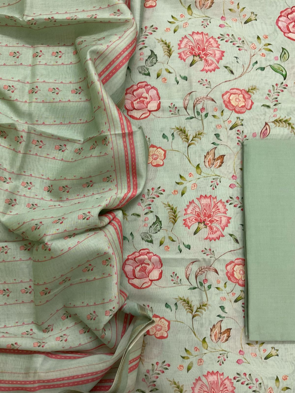 Pure Maheshwari Printed Suit - Green