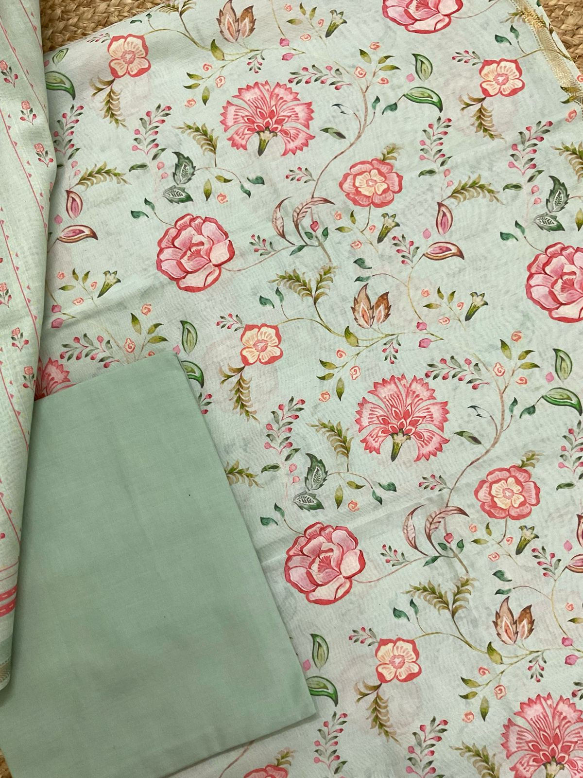 Pure Maheshwari Printed Suit - Green