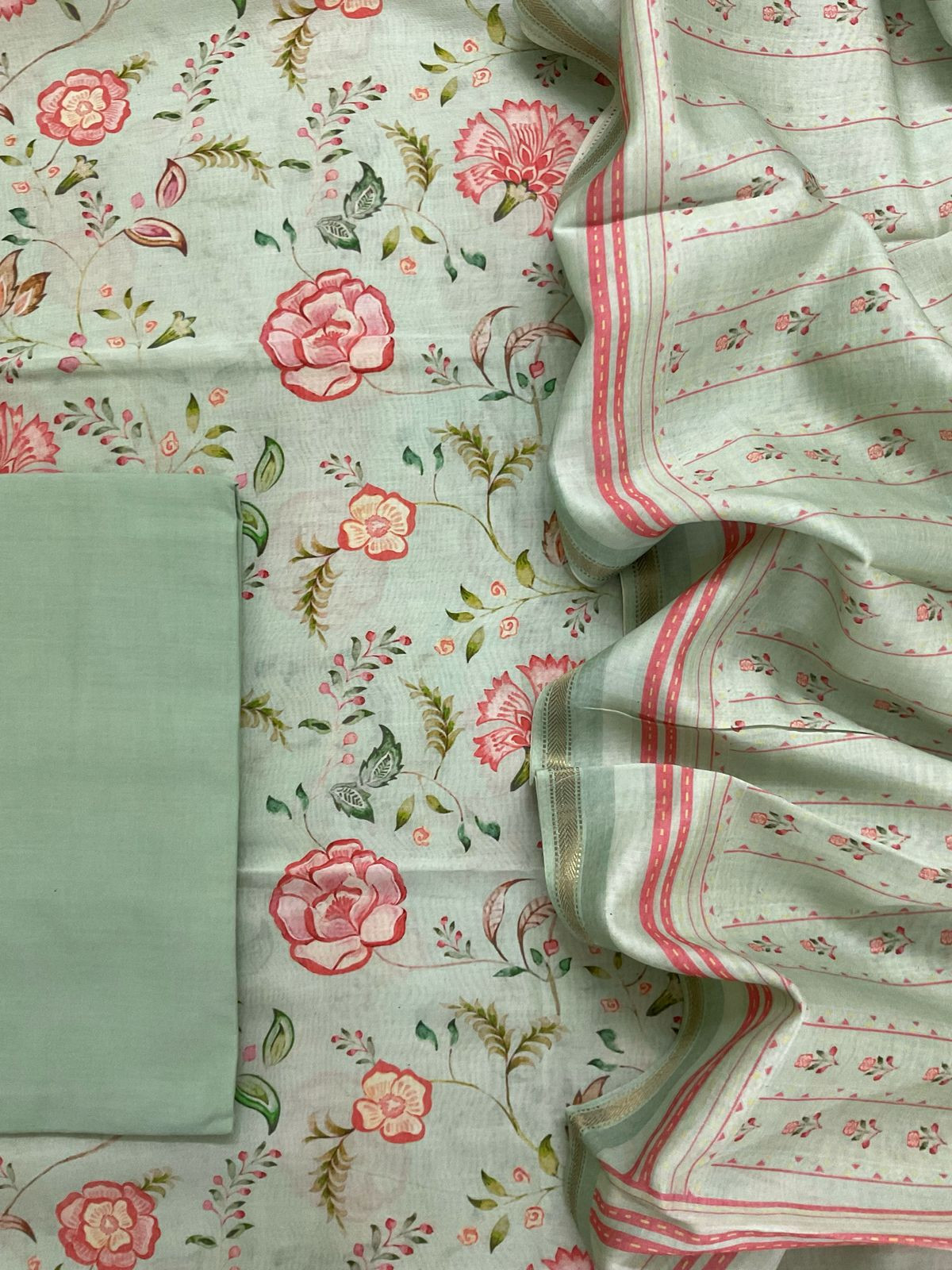 Pure Maheshwari Printed Suit - Green