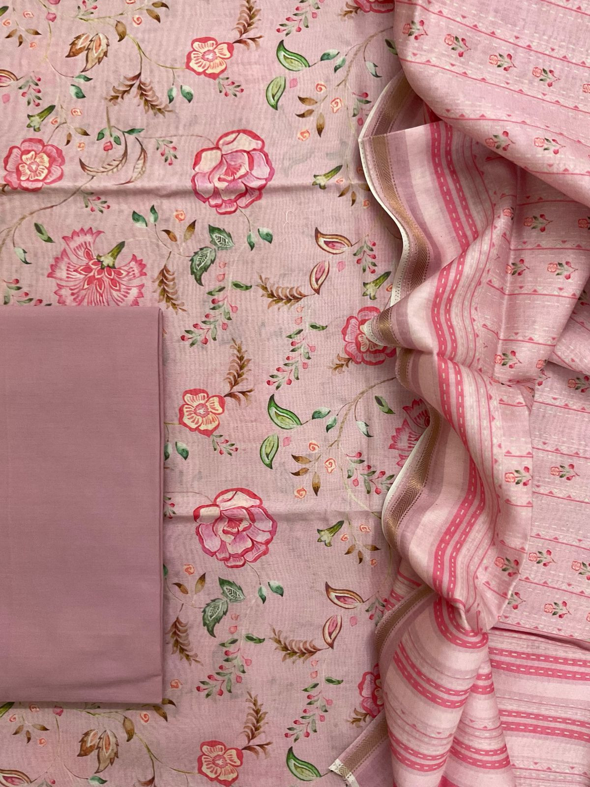 Pure Maheshwari Printed Suit - Onion Pink