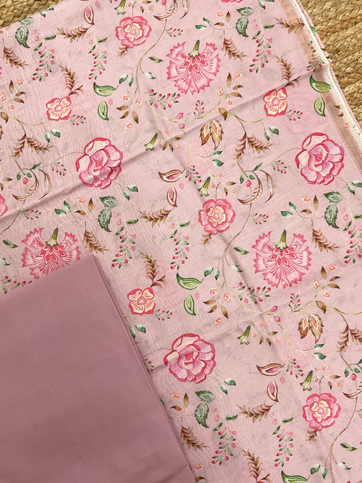 Pure Maheshwari Printed Suit - Onion Pink