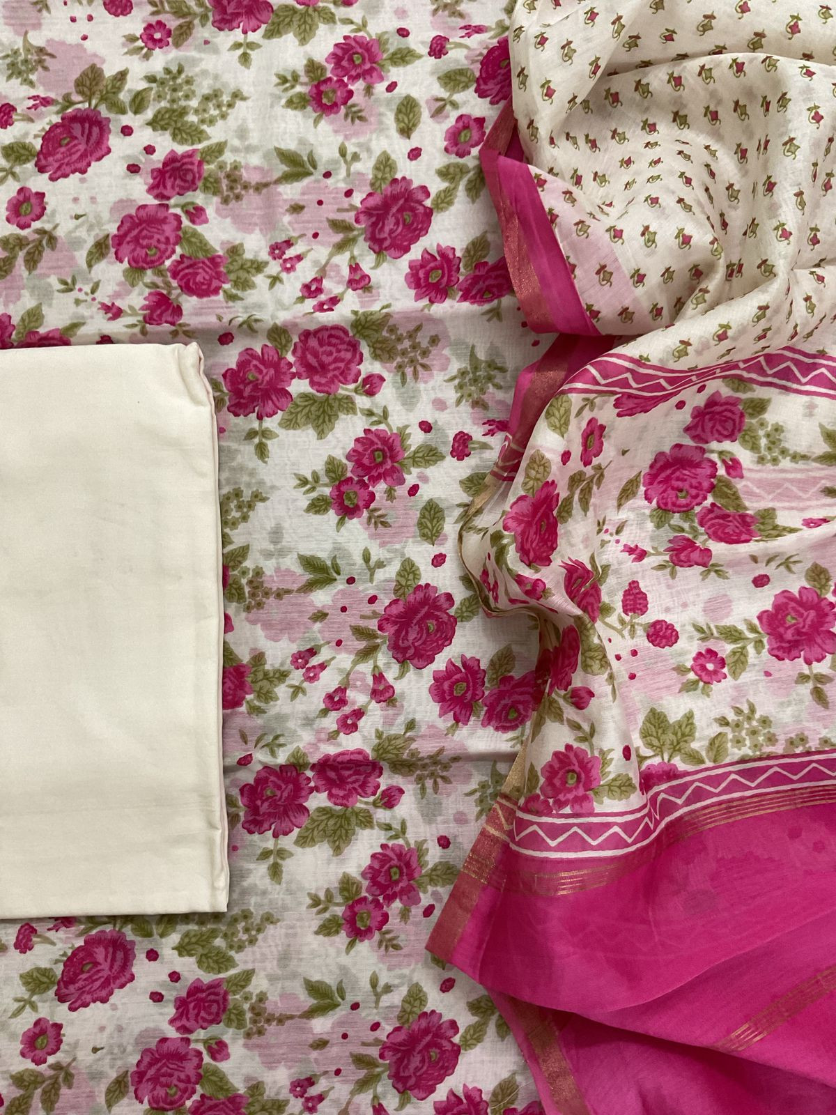 Pure Maheshwari Printed Suit - Off White