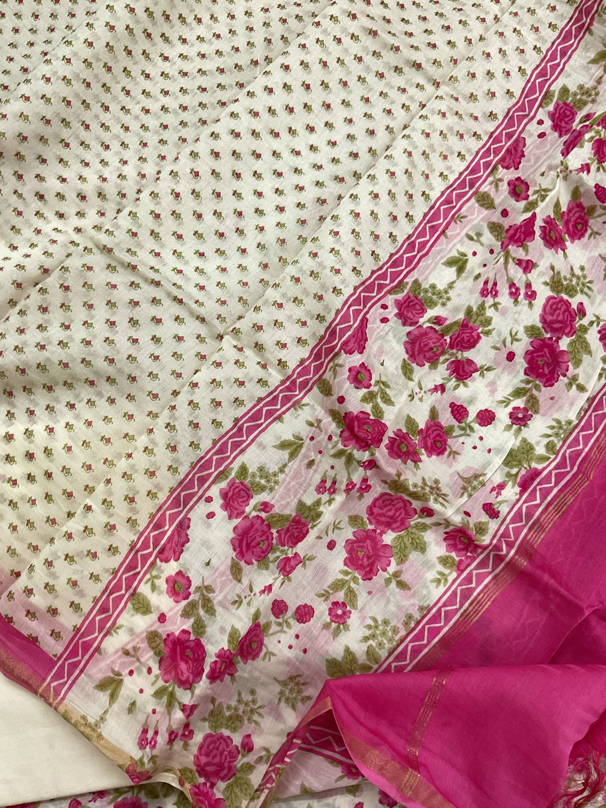 Pure Maheshwari Printed Suit - Off White