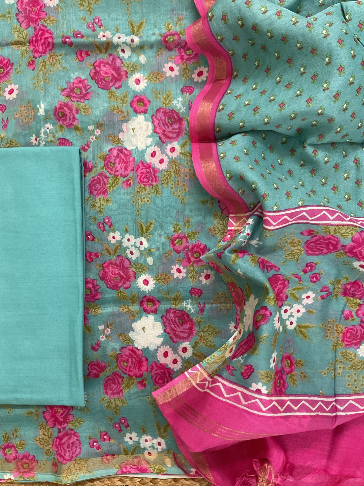 Pure Maheshwari Printed Suit - Green