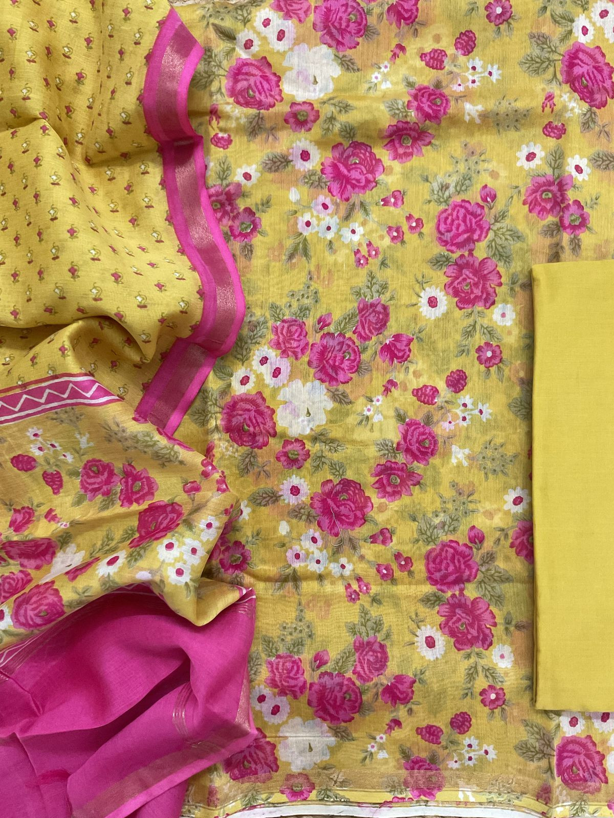 Pure Maheshwari Printed Suit - Yellow