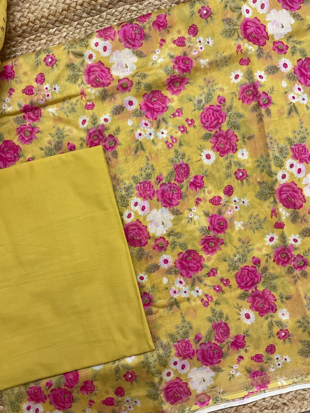Pure Maheshwari Printed Suit - Yellow