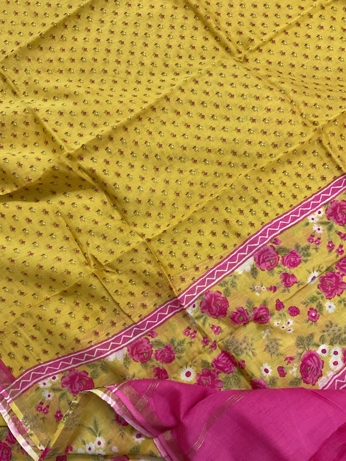 Pure Maheshwari Printed Suit - Yellow