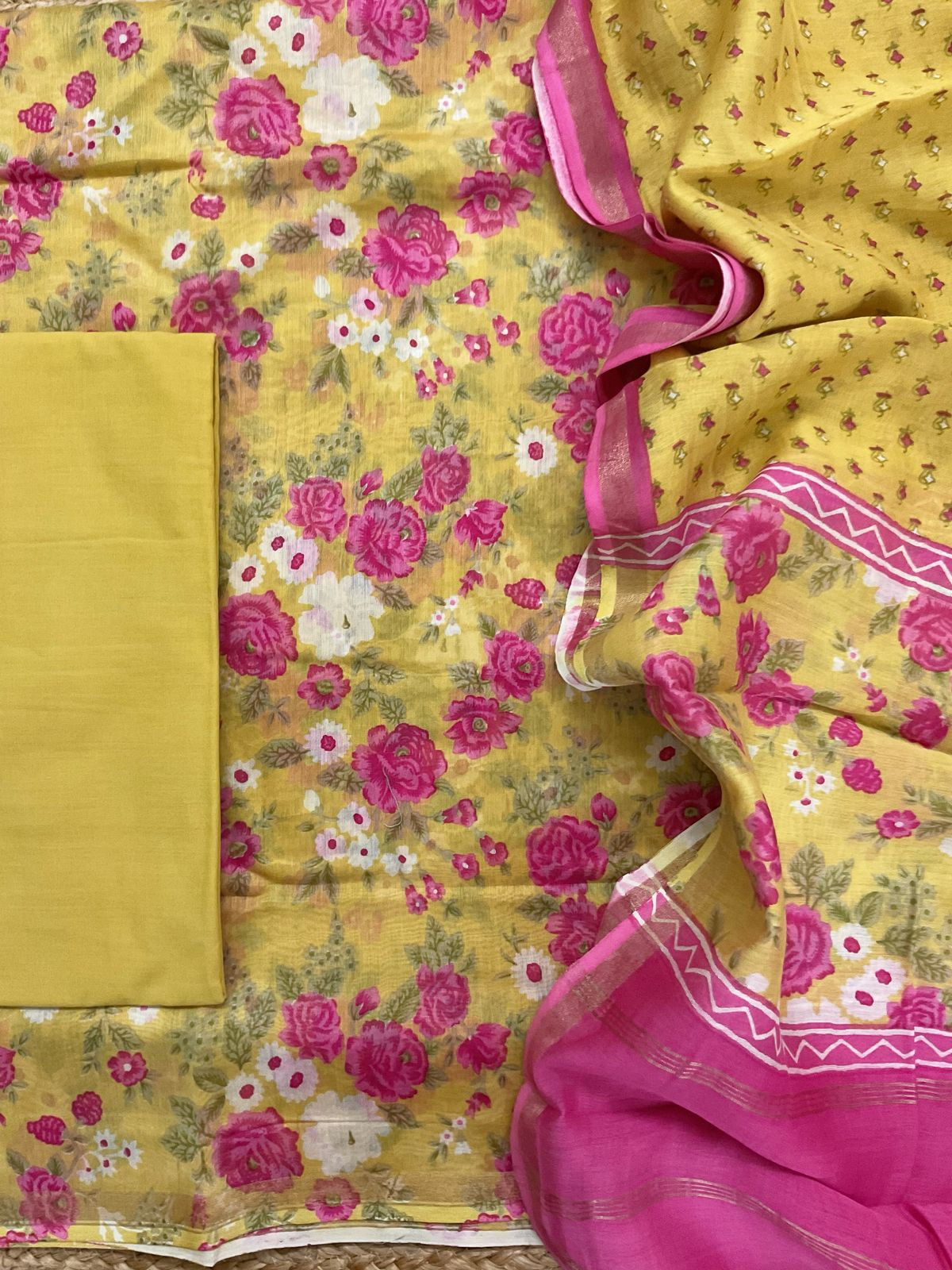Pure Maheshwari Printed Suit - Yellow