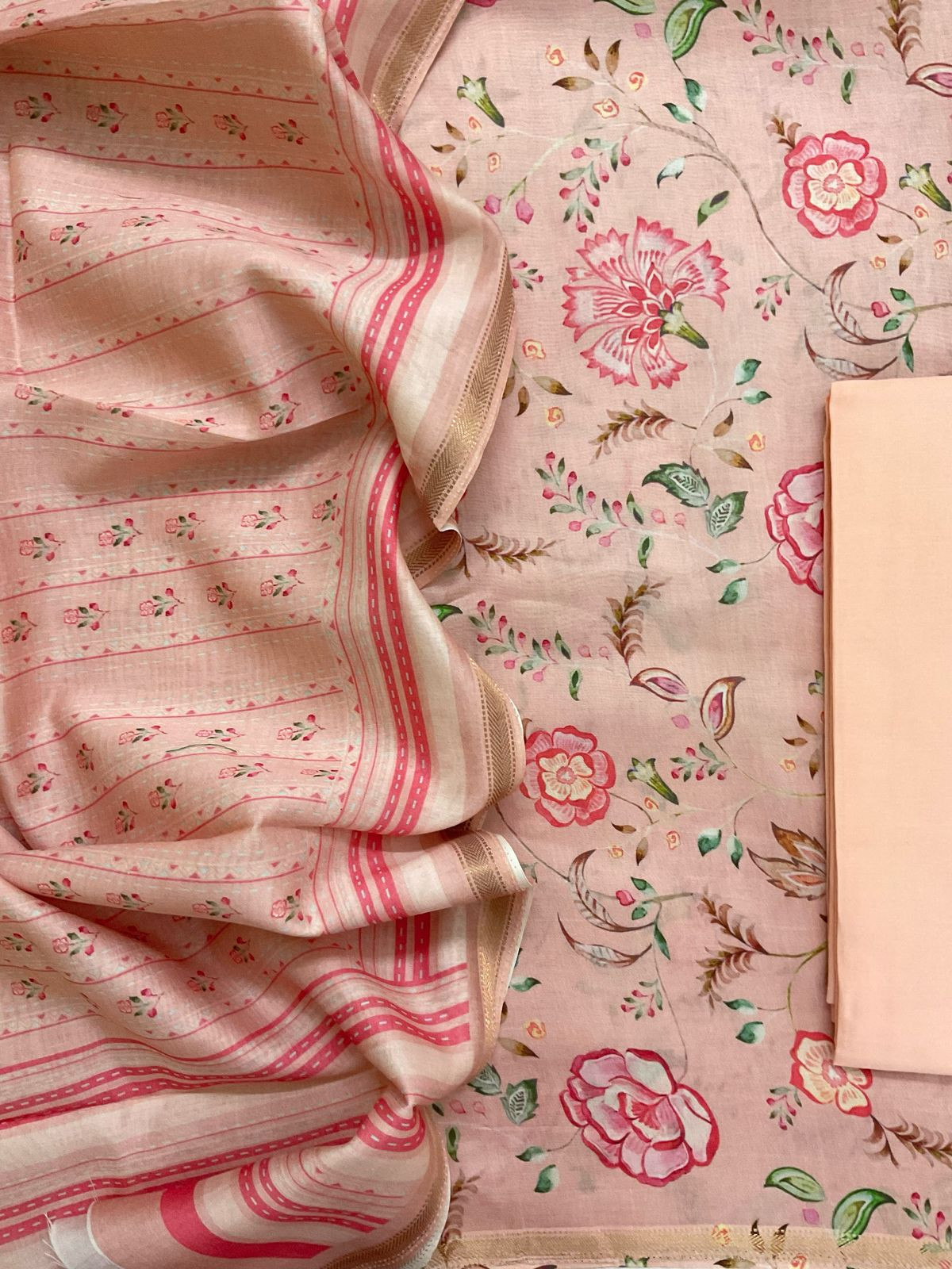 Pure Maheshwari Printed Suit - Peach