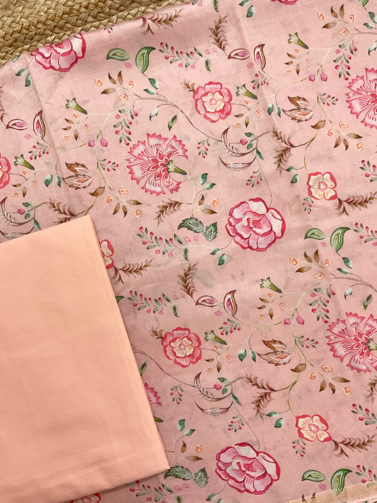 Pure Maheshwari Printed Suit - Peach