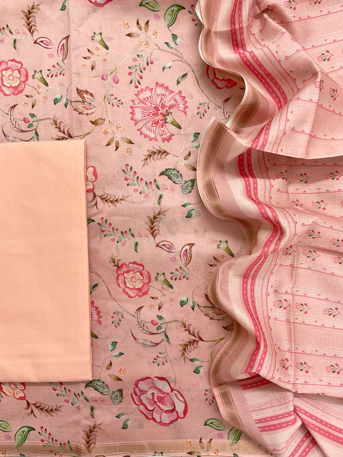 Pure Maheshwari Printed Suit - Peach