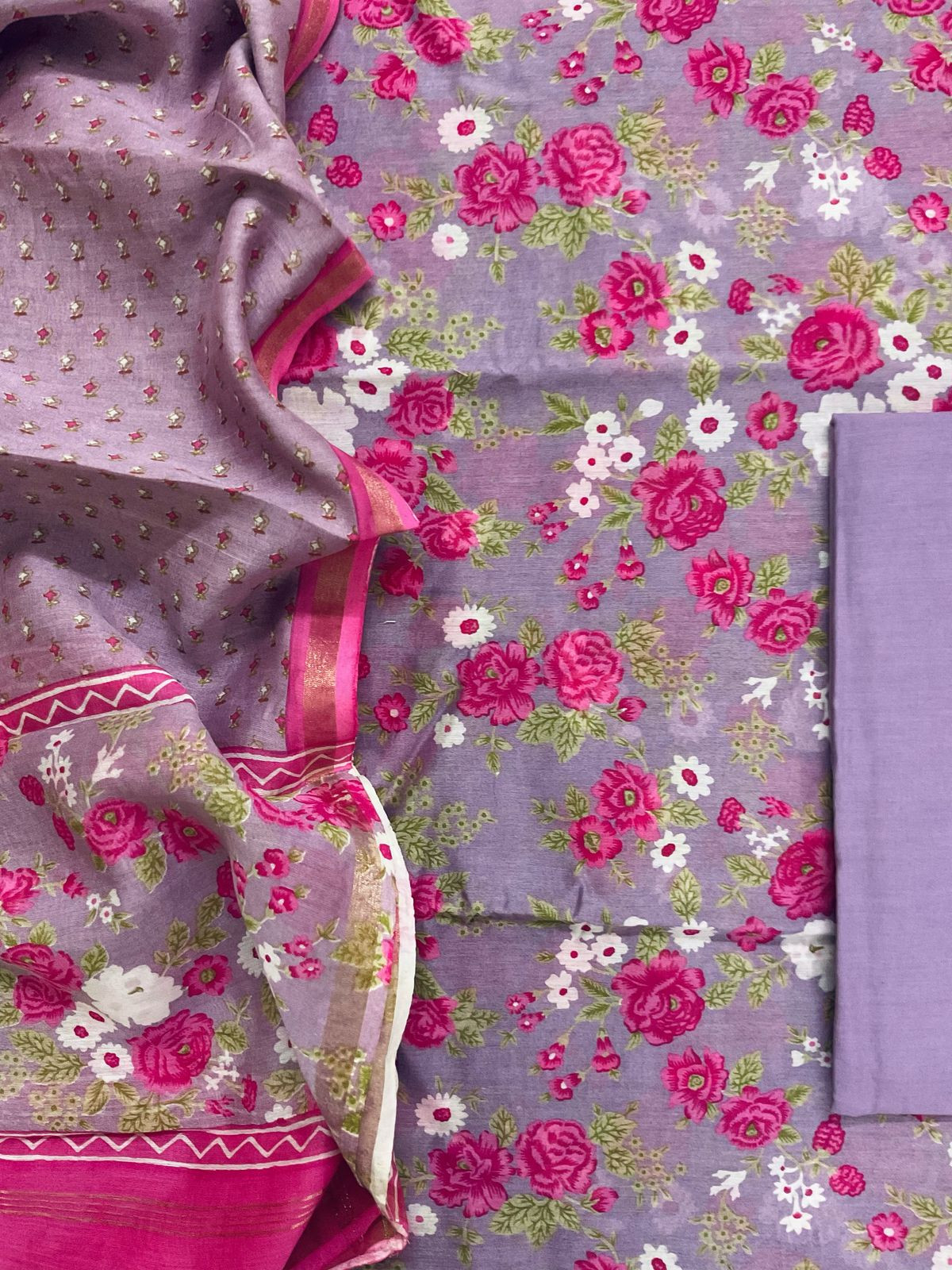 Pure Maheshwari Printed Suit - Purple