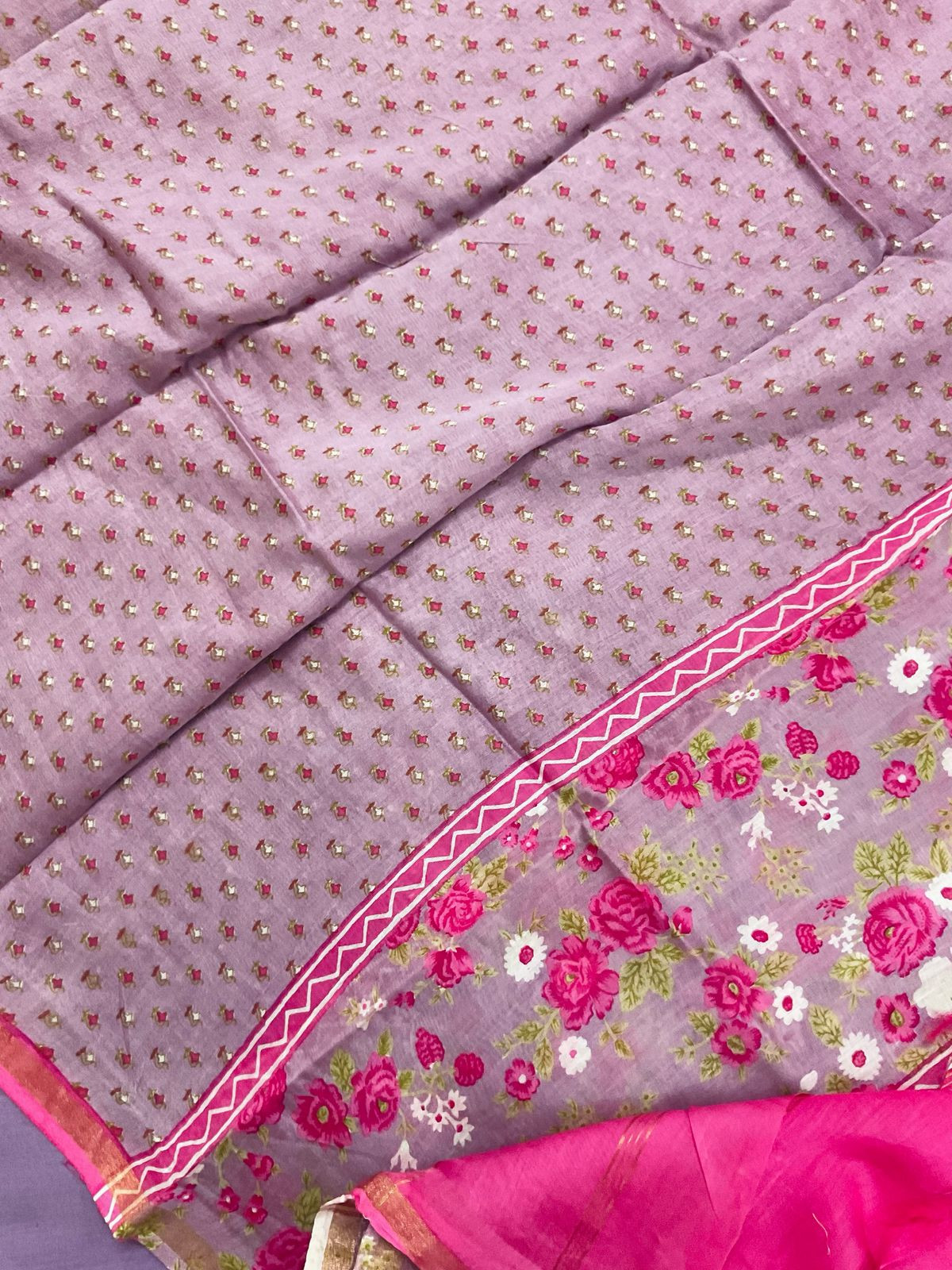 Pure Maheshwari Printed Suit - Purple