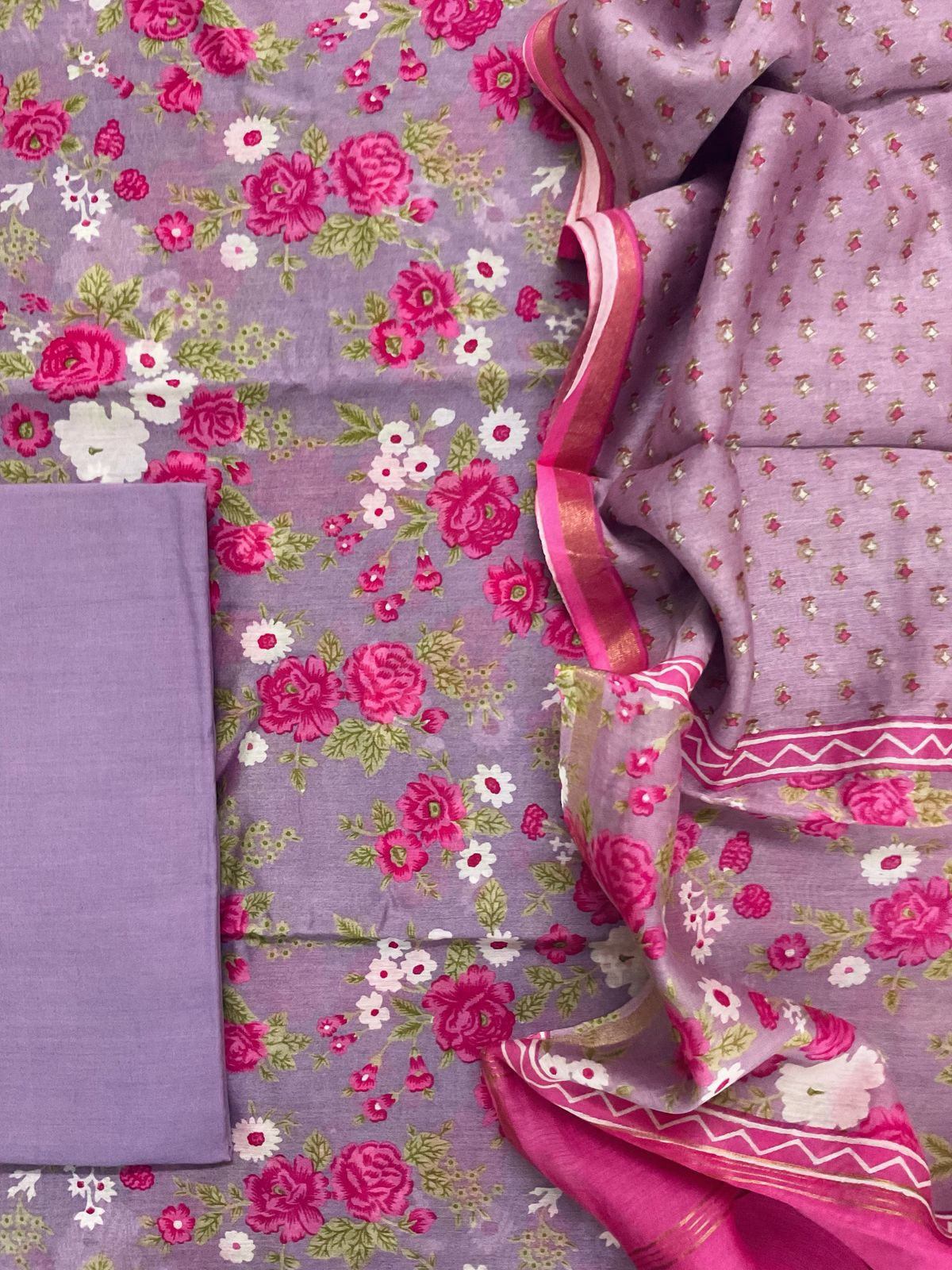 Pure Maheshwari Printed Suit - Purple