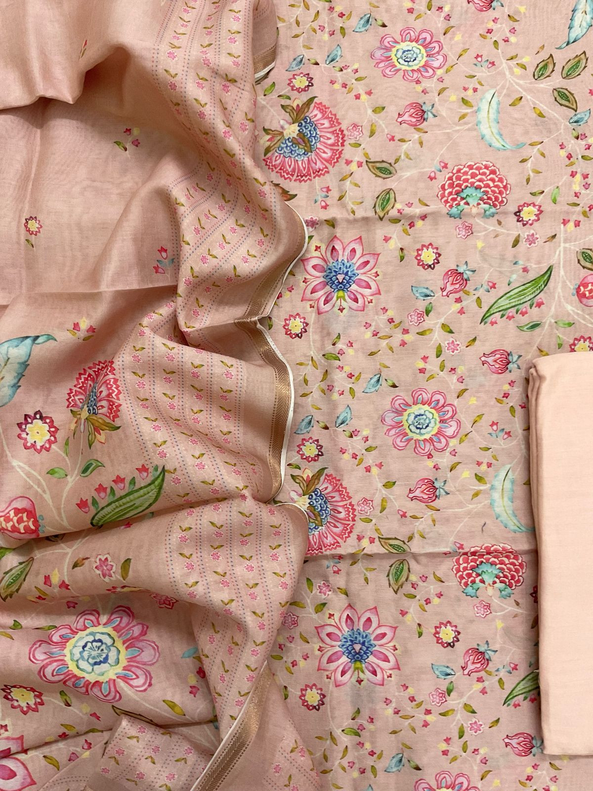 Pure Maheshwari Printed Suit - Peach