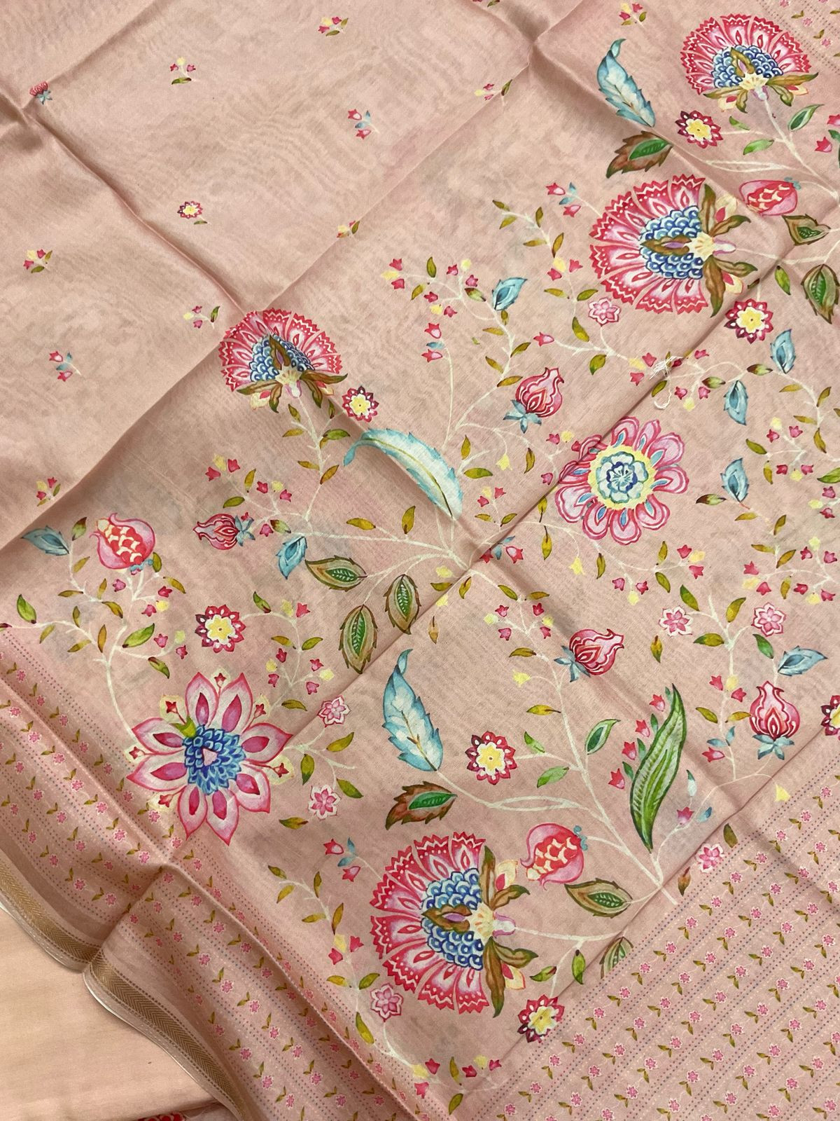 Pure Maheshwari Printed Suit - Peach